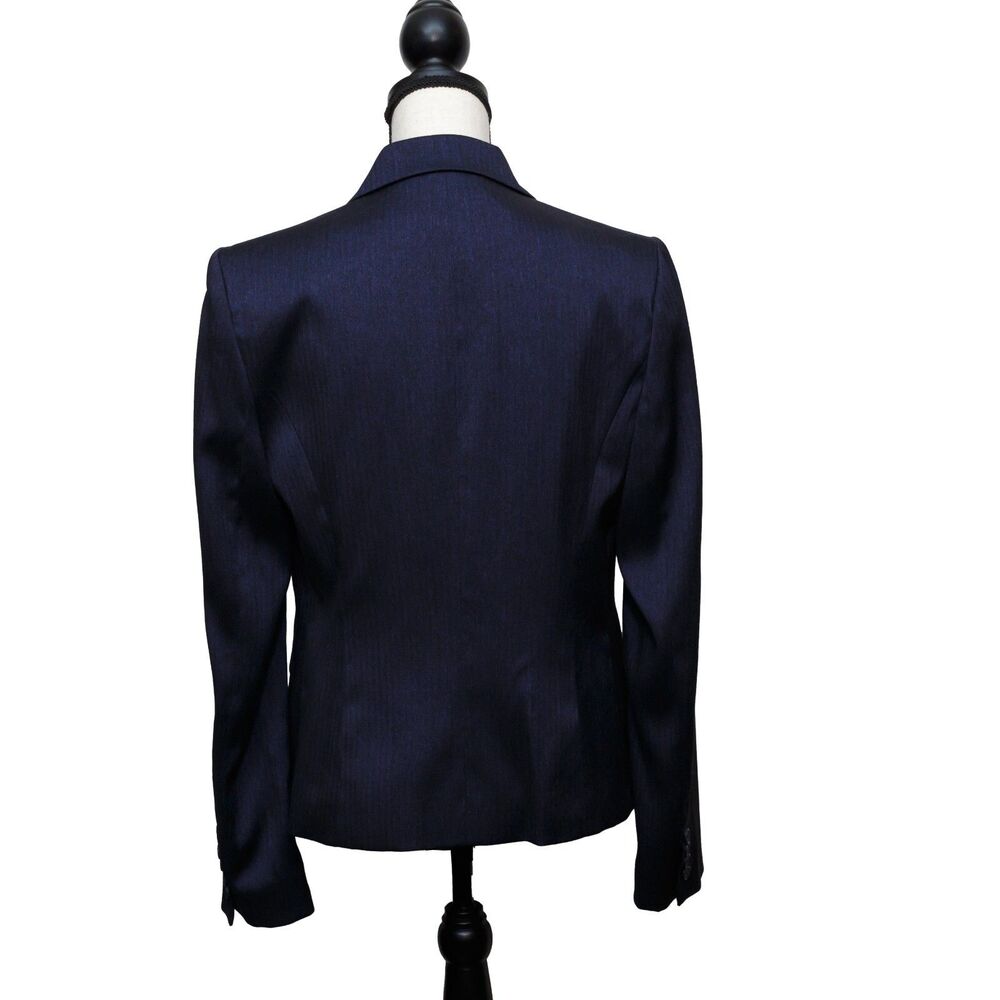 Anne Klein Size 10 Navy Blue Herringbone Twill One Button Blazer Notch Collar - Picture 2 of 12